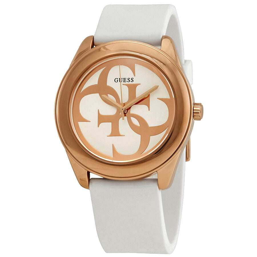 Guess G-Twist Reloj de mujer de silicona blanca con esfera plateada W0911L5