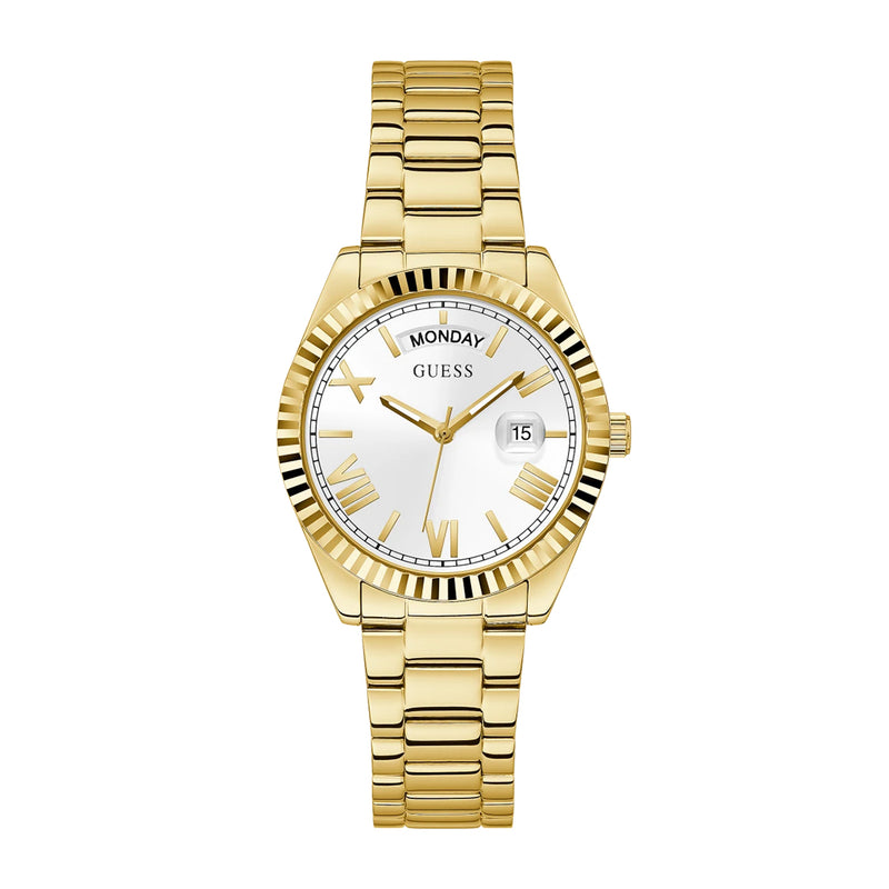 Reloj Guess Luna Mujer Oro Esfera Blanca GW0308L2