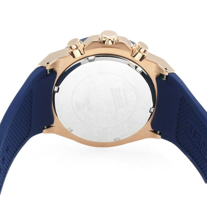 Guess Caja de oro rosa Reloj de hombre con correa de silicona azul GW0057G2