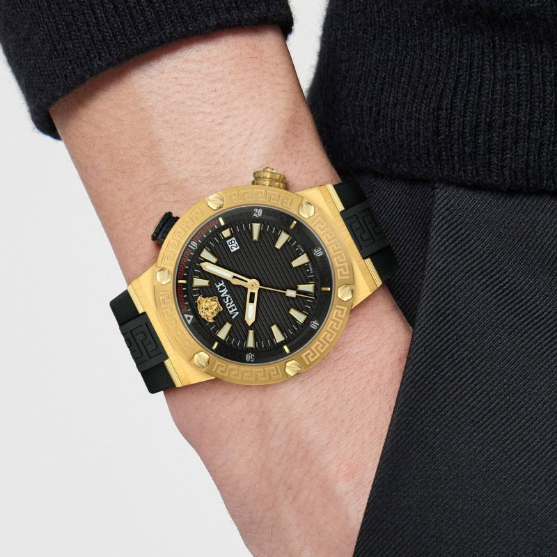 Versace Greca Logo Diver Quartz Black Dial Black Rubber Strap Watch for Men - VE8G00324 VE8G00324 - Image 6