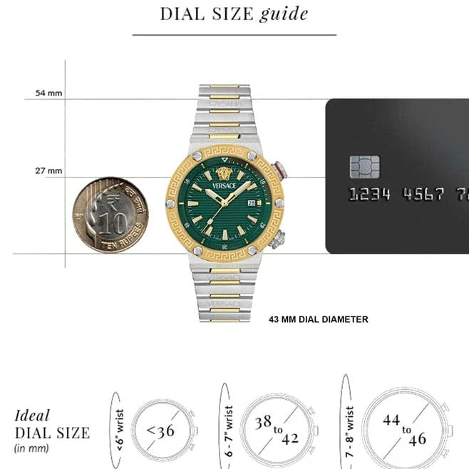 Versace Greca Logo Diver Quartz Green Dial Two Tone Steel Strap Watch for Men - VE8G00524 VE8G00524 - Image 8