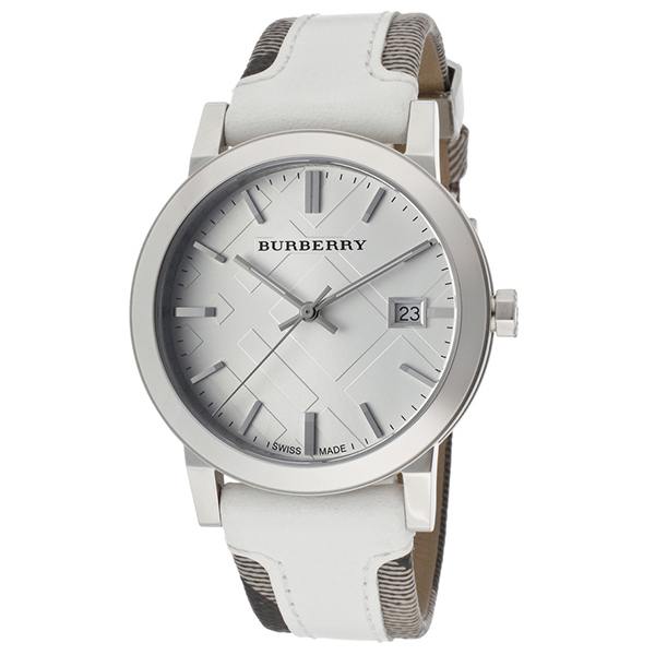 Burberry White Sunray Dial Trench Check correa de cuero blanco reloj unisex BU9019