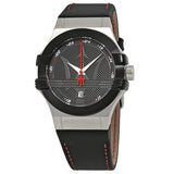 ساعة مازيراتي بوتنزا رجالية بمينا أسود وسوار جلدي أسود، رقم الموديل R8851108001