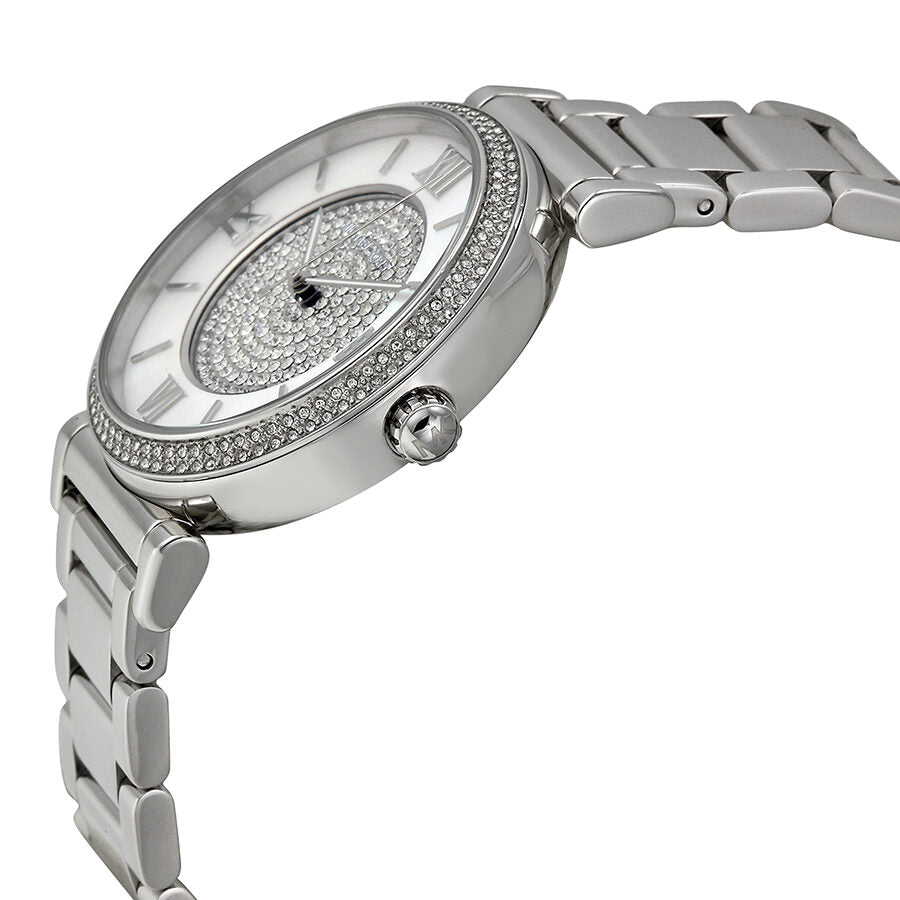 Michael Kors Caitlin MK3355 - Reloj para mujer con esfera plateada y cristal pavimentado