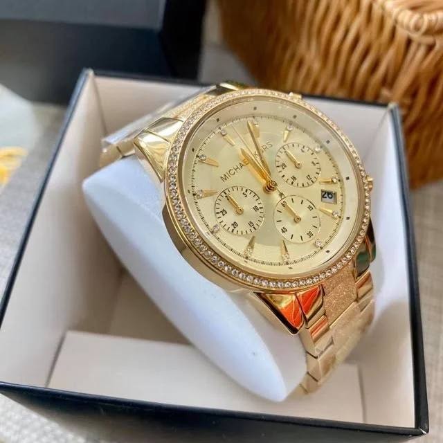 Michael Kors Ritz Reloj cronógrafo dorado para mujer MK6597