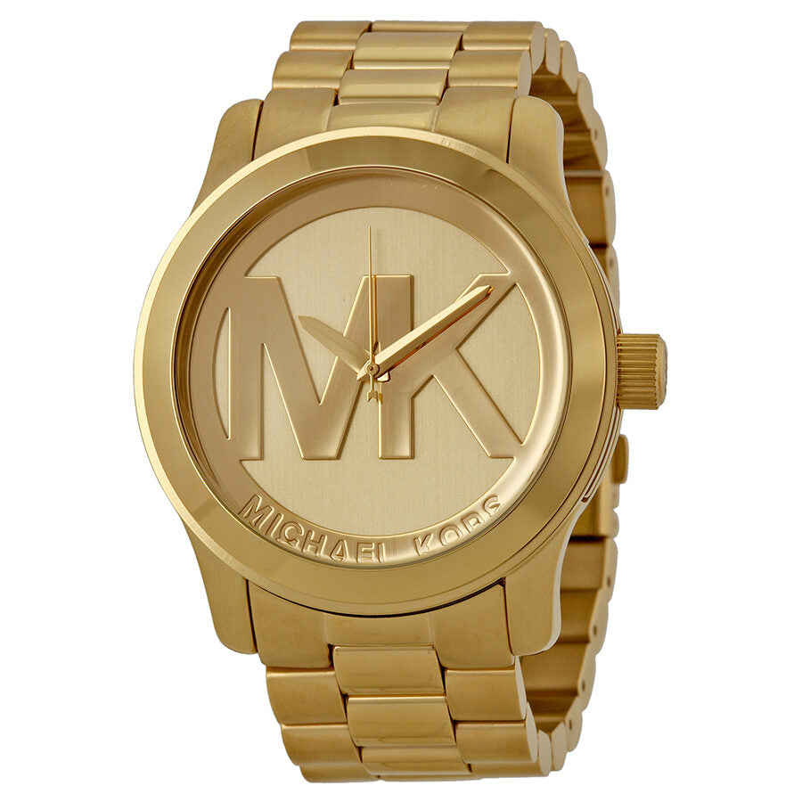 Michael Kors Runway Reloj de pulsera de cuarzo dorado con esfera de champán para mujer MK5473