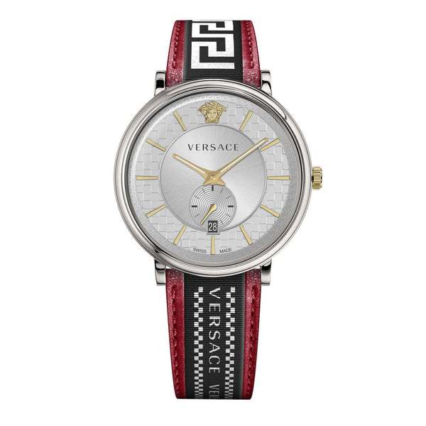 Versace V Circle Silver Dial Two Tone Leather Strap Watch for Men - VEBQ01319 VEBQ01319 - Image 2