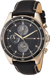 Tommy Hilfiger Parker Chronograph Black Dial Brown Leather Strap Watch For Men - 1791836
