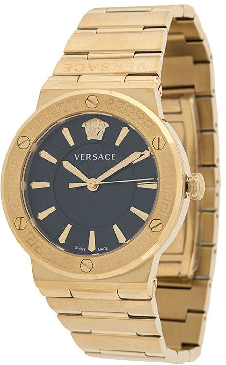 Versace Greca Black Dial Gold Steel Strap Women's Watch - VEVH00820