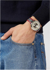 ساعة فيرساتشي V سيركل للرجال، مينا فضي، سوار جلدي بلونين - VEBQ01319