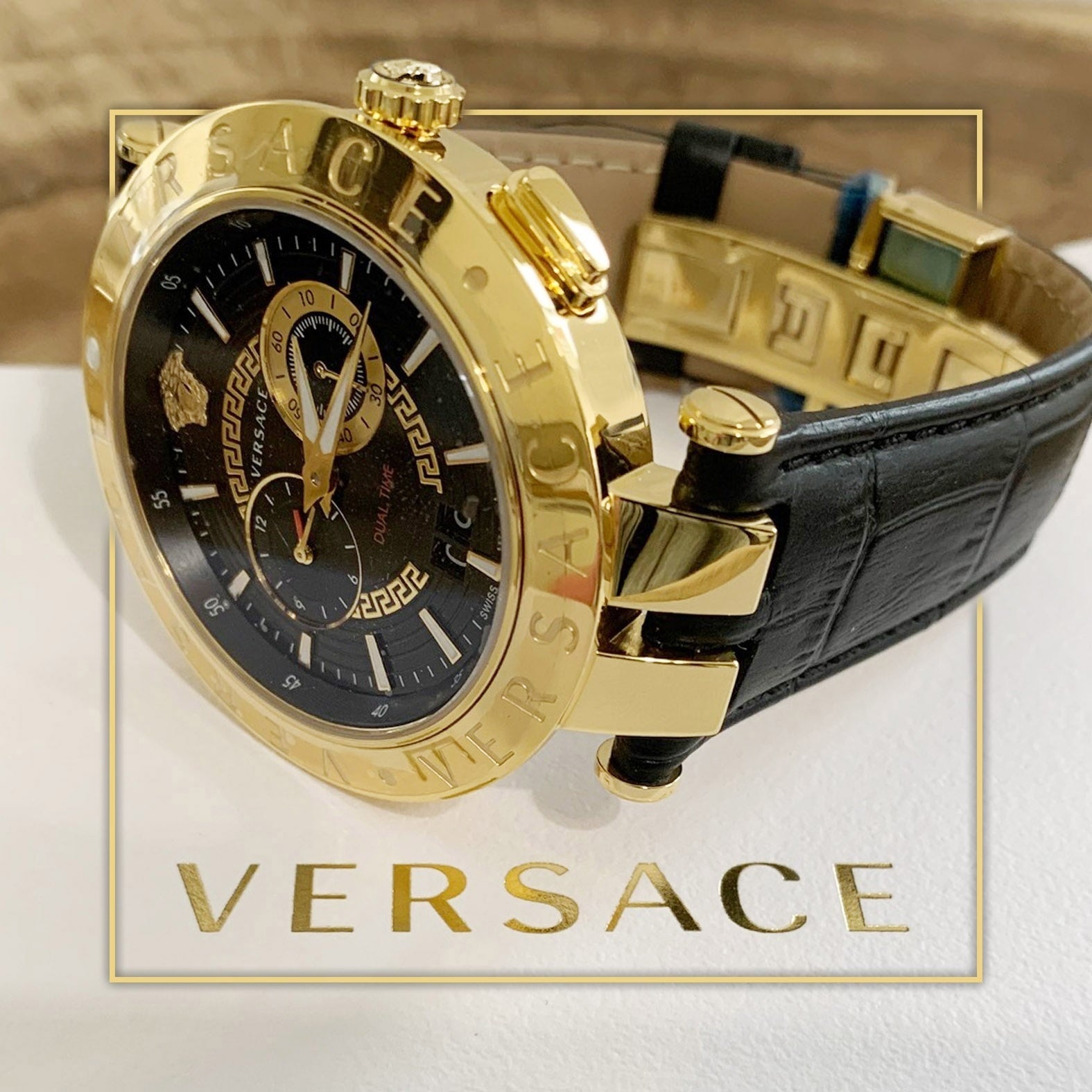 Versace V-Race Black Leather Strap Men's Watch - VEBV00119