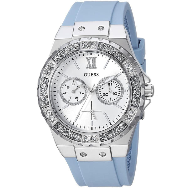 Guess Reloj de cuarzo con esfera plateada y cristal para mujer W1053L5