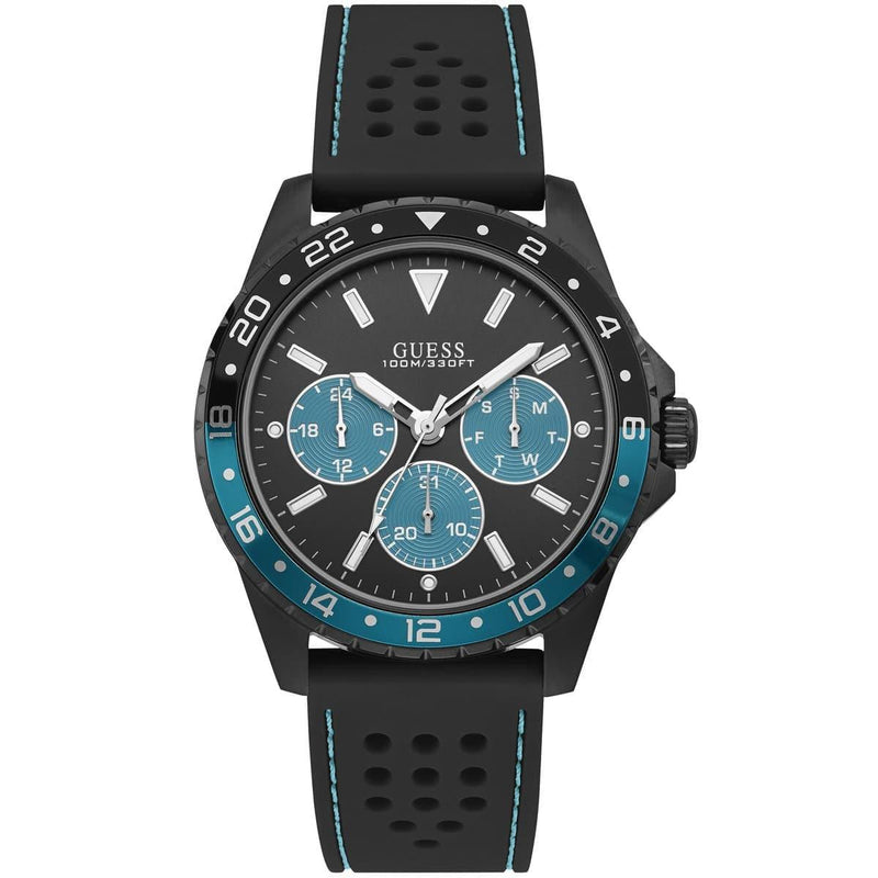 Reloj Guess Odyssey con esfera negra y correa de caucho para hombre W1 Watches of America