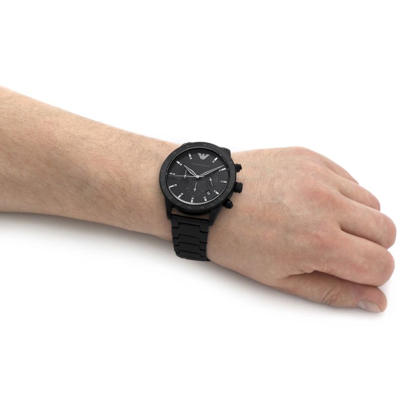 Emporio Armani Men's Chronograph Black Leather Watch - Watches