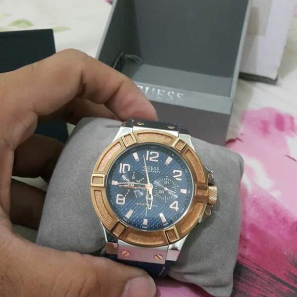 Guess Rigor Blue Dial Leather Strap Men's Watch W0040G6 - Watches of America #4