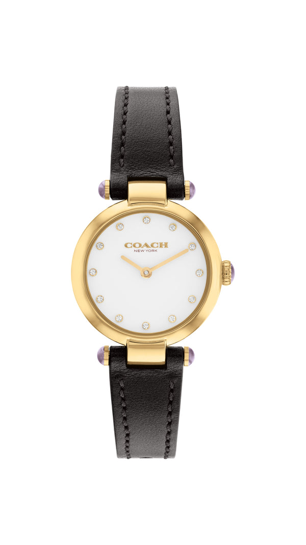 Coach Cary Chalk Black Leather Strap Women's Watch  14504014 - Watches of America