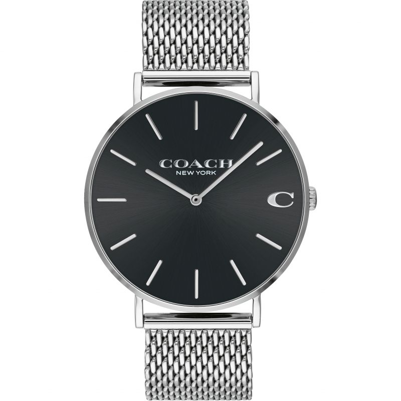 Coach Charles Silver Mesh Bracelet Black Dial Men's Watch  14602144 - Watches of America