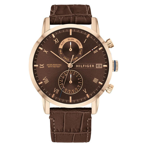 Tommy Hilfiger Multi-function Brown Leather Men's Watch  1710400 - Watches of America