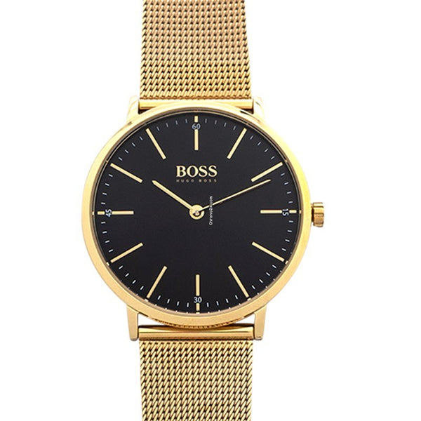 Hugo Boss Horizon Black Dial Gold Tone Band Men's Watch  HB1513735 - Watches of America