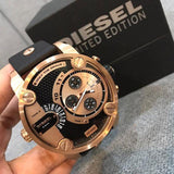 Diesel Little Daddy DZ7282 316L rose gold stainless steel & genuine leather strap 3ATM (30m) water resistant Dual Time zones (GMT)