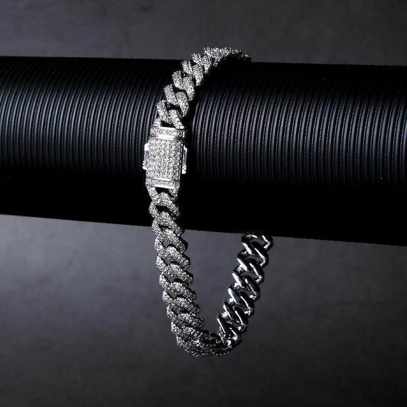 Big Daddy 12mm Iced Out Diamond Silver Cuban Prong Bracelet