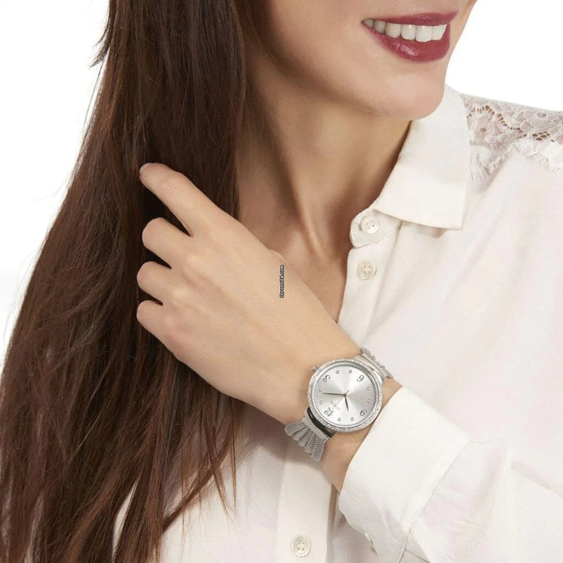 Guess gasa cristal plata dial damas reloj w1083l1