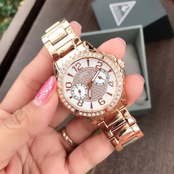 Guess Diamond Rose Gold Ladies Watch W0705L3 - Watches of America #2