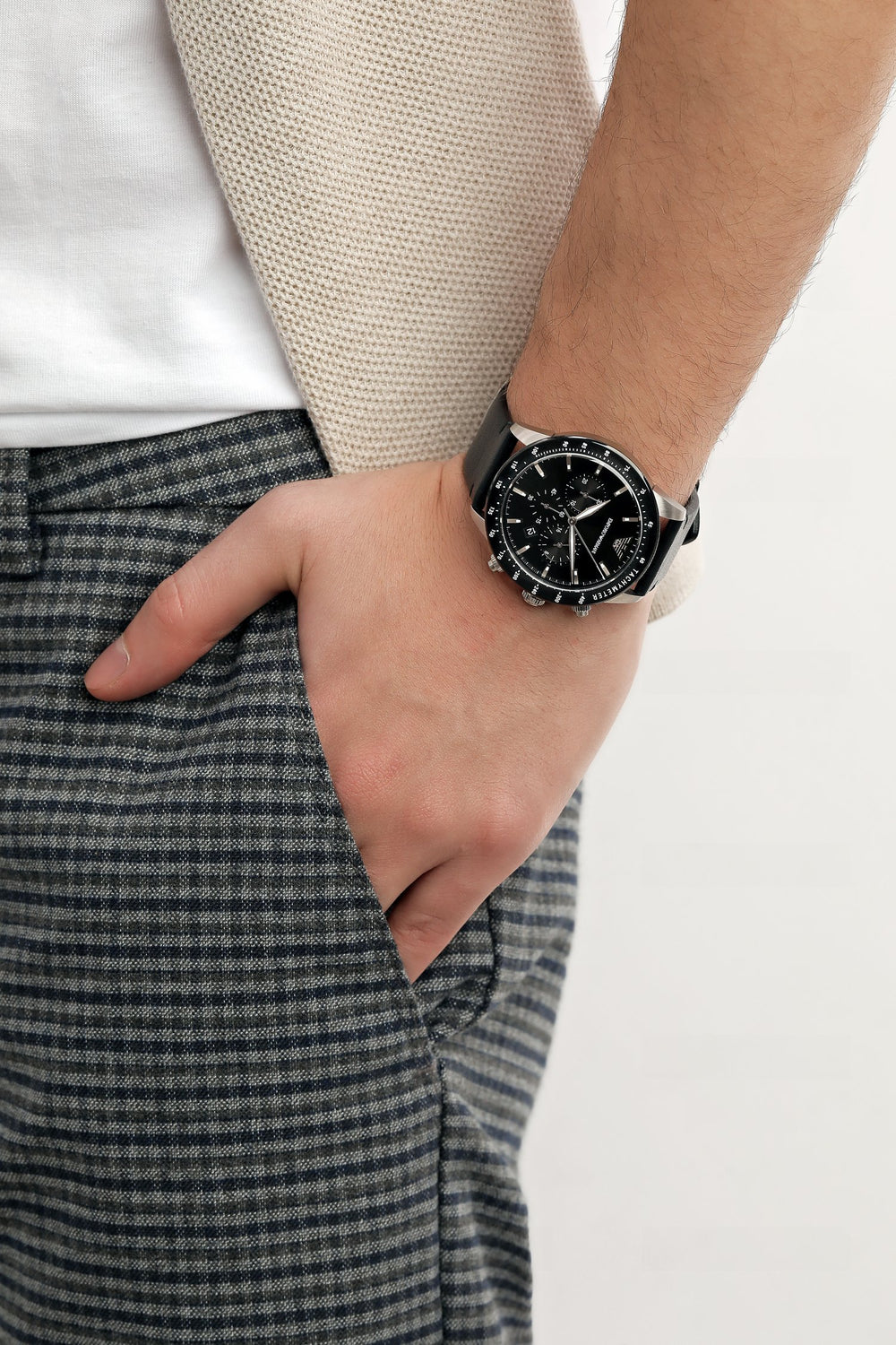 Emporio Armani Mario Chronograph Men\'s Dial Watches Black of Watch – Quartz AR11243 America