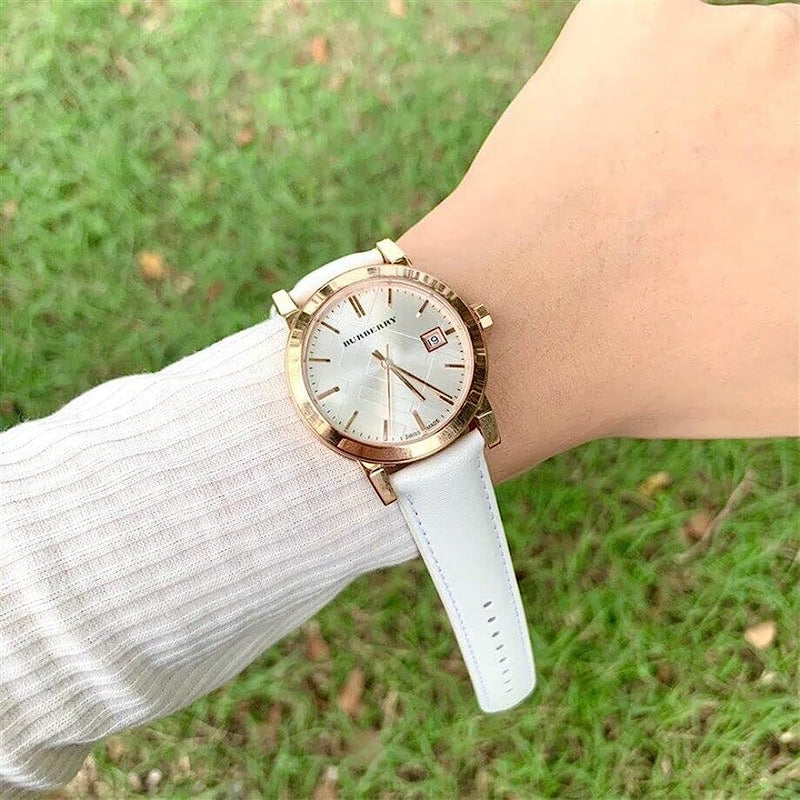 Burberry rose gold watch best sale leather strap