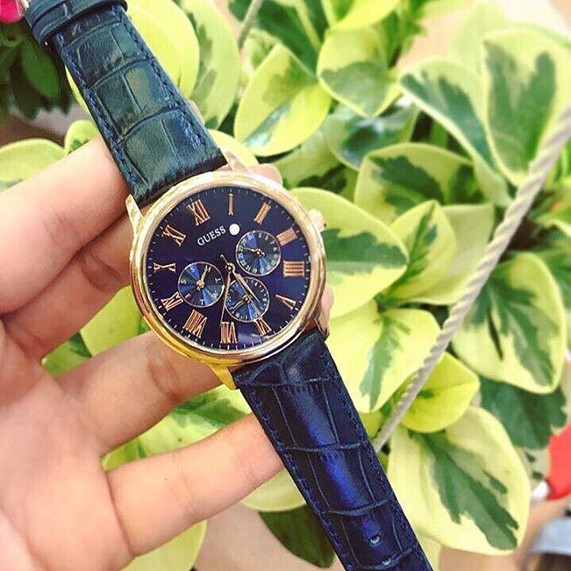 Guess Blue Dial Leather Strap Watch W0496G4 - Watches of America #5