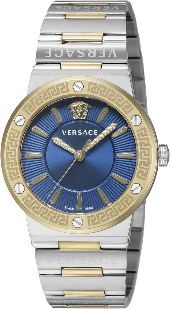Versace Greca Silver Two-Tone Blue Dial Women's Watch  VEVH01120 - Watches of America