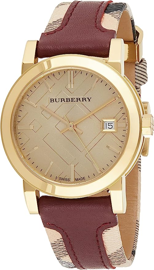 Burberry Women's Red Leather and Check Fabric Women's Watch  BU9111 - Watches of America