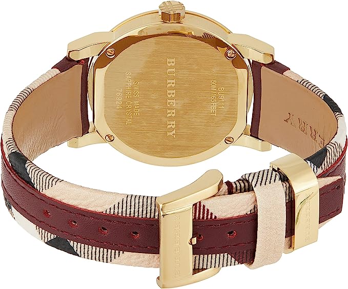 Burberry Women's Red Leather and Check Fabric Women's Watch BU9111 - Watches of America #3