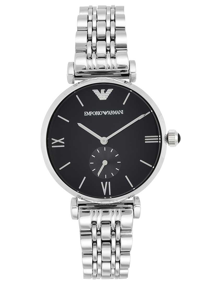 Emporio Armani Retro Black Dial Silver Men's Watch  AR1676 - Watches of America