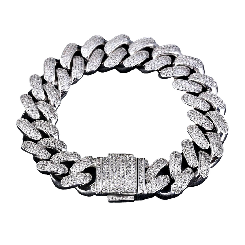 Big Daddy Brazalete cubano de plata con diamantes gruesos de 18 mm