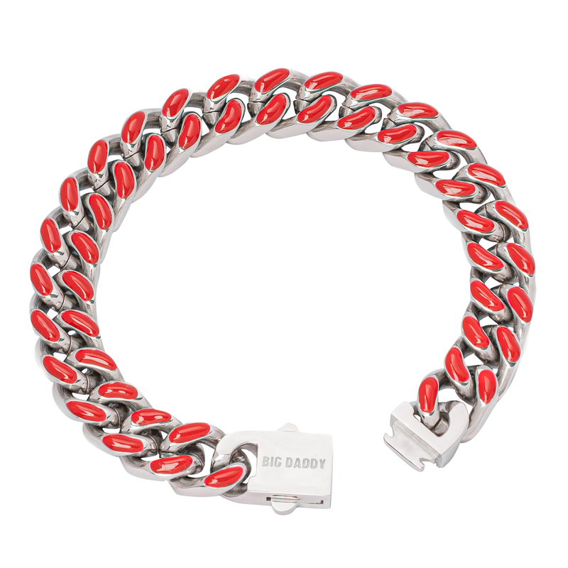 Big Daddy 13MM Enamel Red Steel Cuban Bracelet