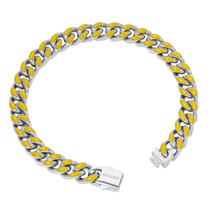 Big Daddy 9MM Enamel Yellow Steel Cuban Bracelet