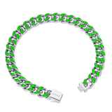 Big Daddy 9MM Enamel Green Steel Cuban Bracelet