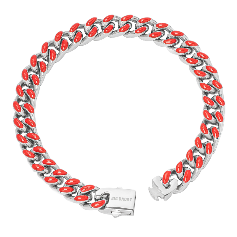 Big Daddy 9MM Enamel Red Steel Cuban Bracelet