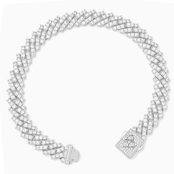 Big Daddy 9MM Diamond Prong Silver Cuban Link Bracelet