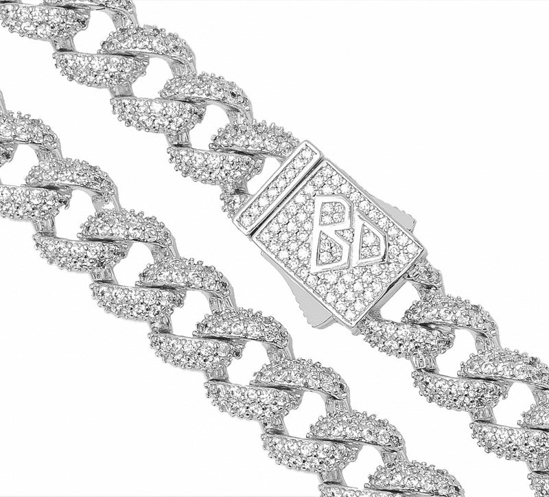 Big Daddy 9MM Diamond Curb Cuban Silver Chain