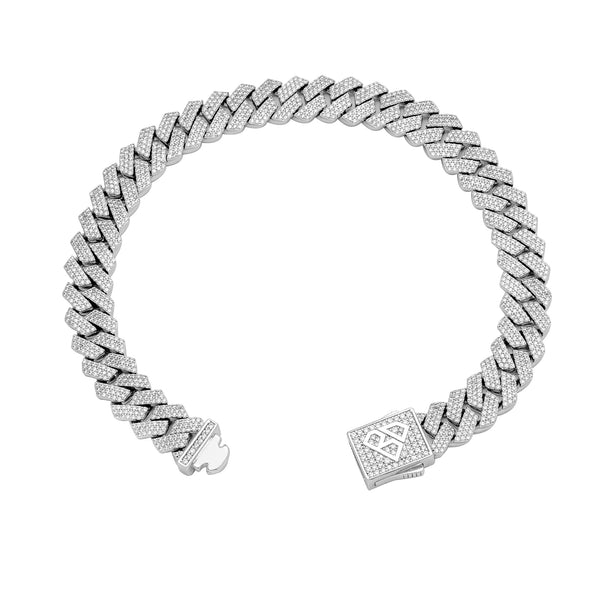 Big Daddy 10MM Cuban Diamond Prong Silver Bracelet