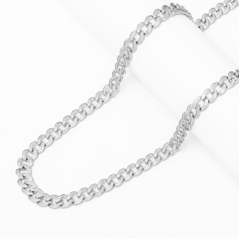 Big Daddy 8MM Iced Curb Cuban Silver Chain