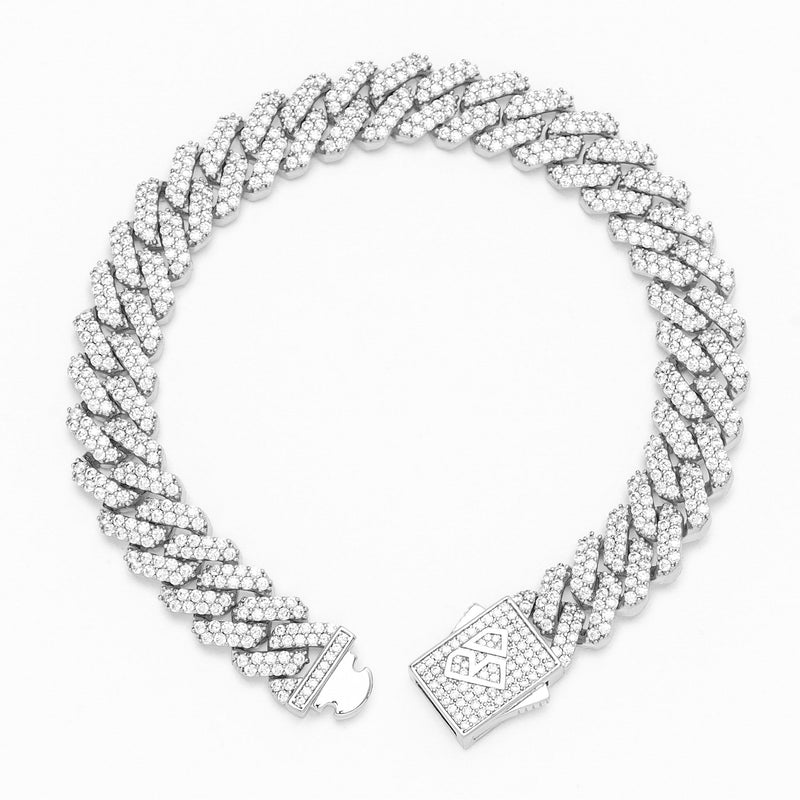 Big Daddy 12MM Full Iced Out Cuban Silver Bracelet