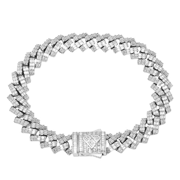 Big Daddy 12MM Cuban Baguette Diamond Silver Bracelet