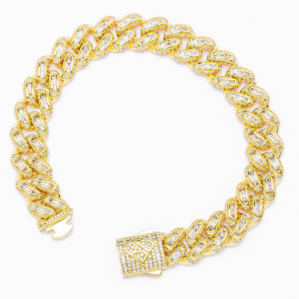 Big Daddy 12MM Baguette Miami Cuban Link Gold Bracelet