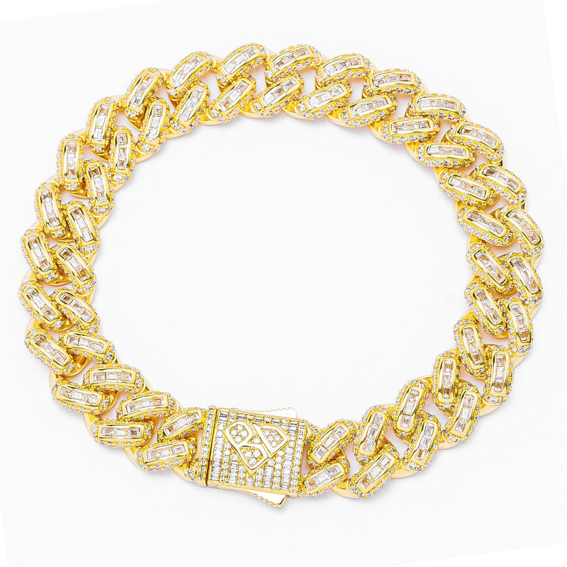 Big Daddy 12MM Baguette Miami Cuban Link Gold Bracelet