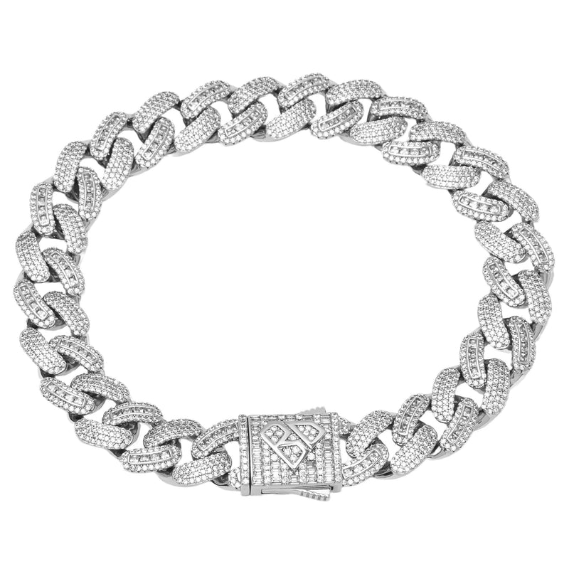 Big Daddy 12MM Baguette Iced Out Rhombus Cuban Silver Bracelet