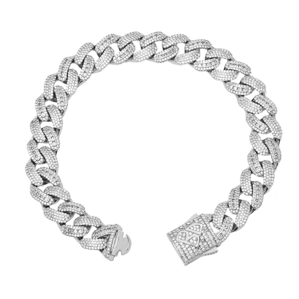 Big Daddy 12MM Baguette Iced Out Rhombus Cuban Silver Bracelet