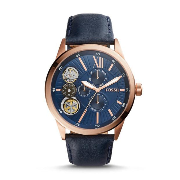 Fossil Flynn Mechanical Navy Leather Men's Watch  BQ2219 - Watches of America